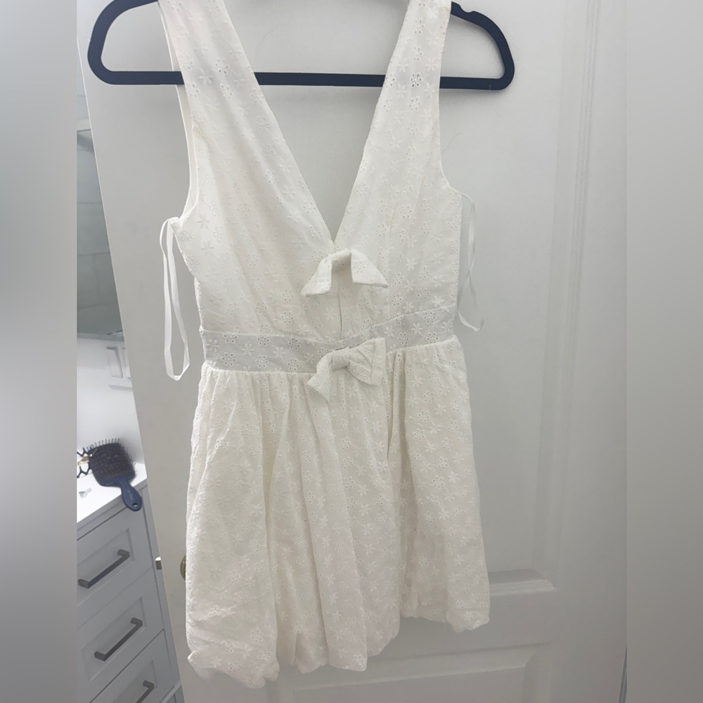 White Bow Mini Dress with Bubble Skirt Details